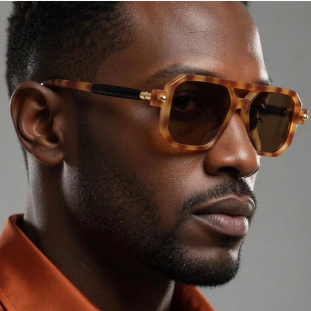 Mens‎ Geometric Sunglasses Tortoiseshell Brown Lens Retro Fashion Design Shades